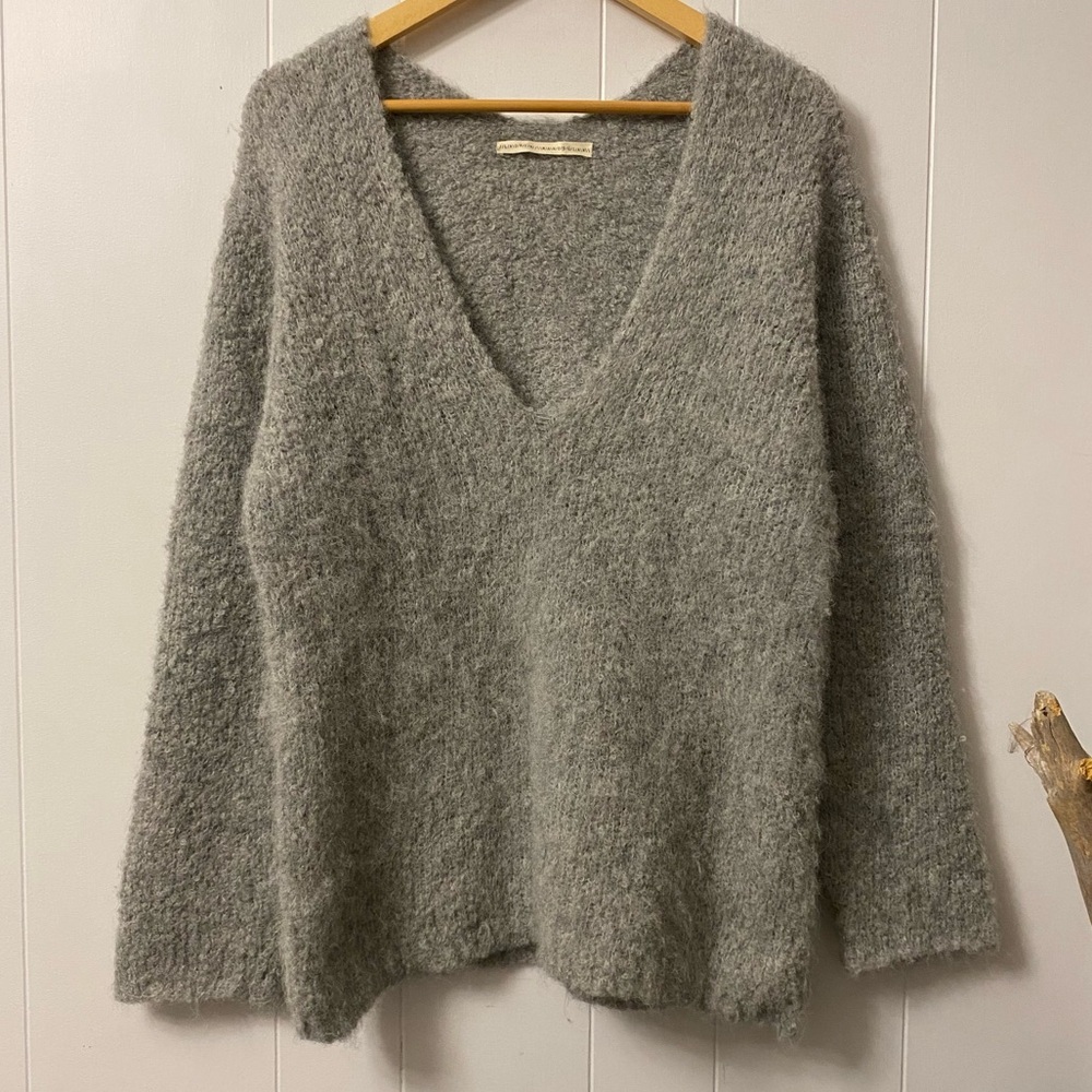 Lauren Manoogian Alpaca Hand Knit V Neck Sweater Grey Loomed Peru Slouchy Boxy - Picture 3 of 16